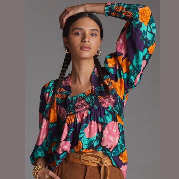Anthropologie Tops - Anthropologie Plenty by Tracy Reese Puff-Sleeved Floral Blouse Large NWT